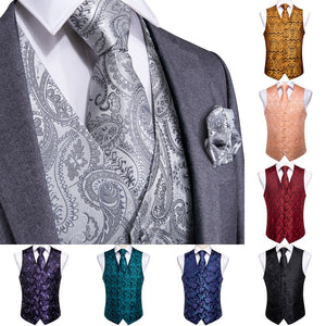 DiBanGu Top 9 styles Vest for Men Silver Red Orange Blue Men's Vest Suit Business Wedding Party Occasion Hanky Cufflinks Vests