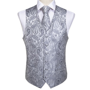 DiBanGu Top 9 styles Vest for Men Silver Red Orange Blue Men's Vest Suit Business Wedding Party Occasion Hanky Cufflinks Vests