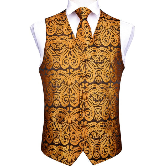 DiBanGu Top 9 styles Vest for Men Silver Red Orange Blue Men's Vest Suit Business Wedding Party Occasion Hanky Cufflinks Vests